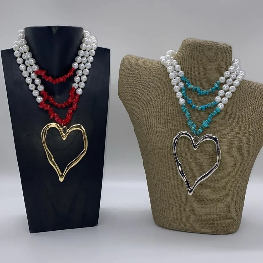 ✨🆕✨ Boho Exaggerated Heart Turquoise Decor Necklace✨ avail in Red + Blue✨